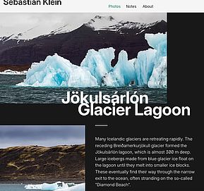 Tablet display of the section on the Icelandic glacial lake Jökulsárlón